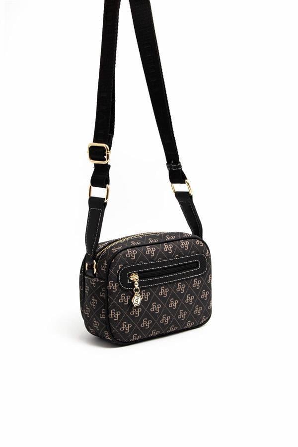 Silver & Polo SP1111 Kadın Çapraz Çanta Monogram Füme-Siyah