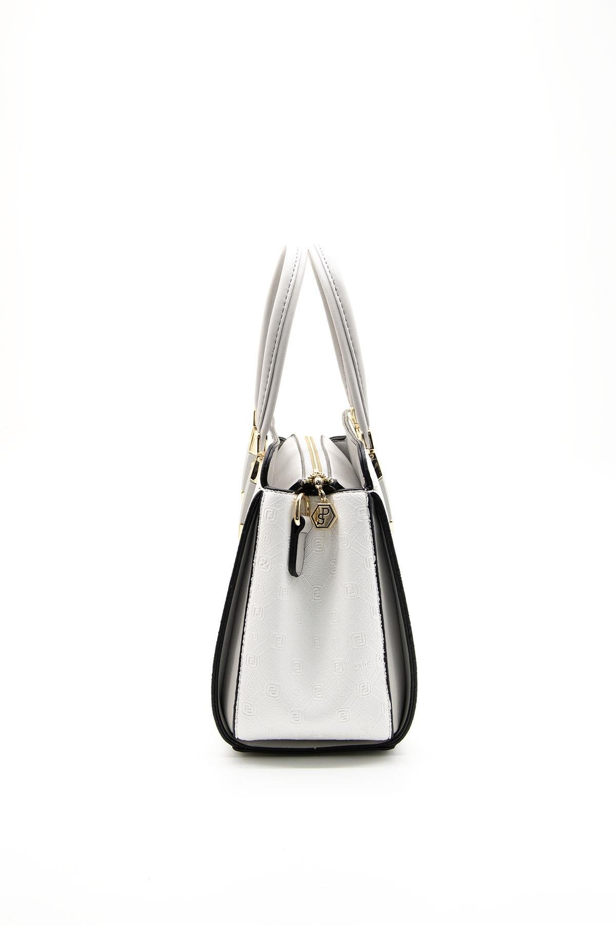 Silver & Polo SP1136 Kadın El Çantası Logolu Beyaz-A.Gri