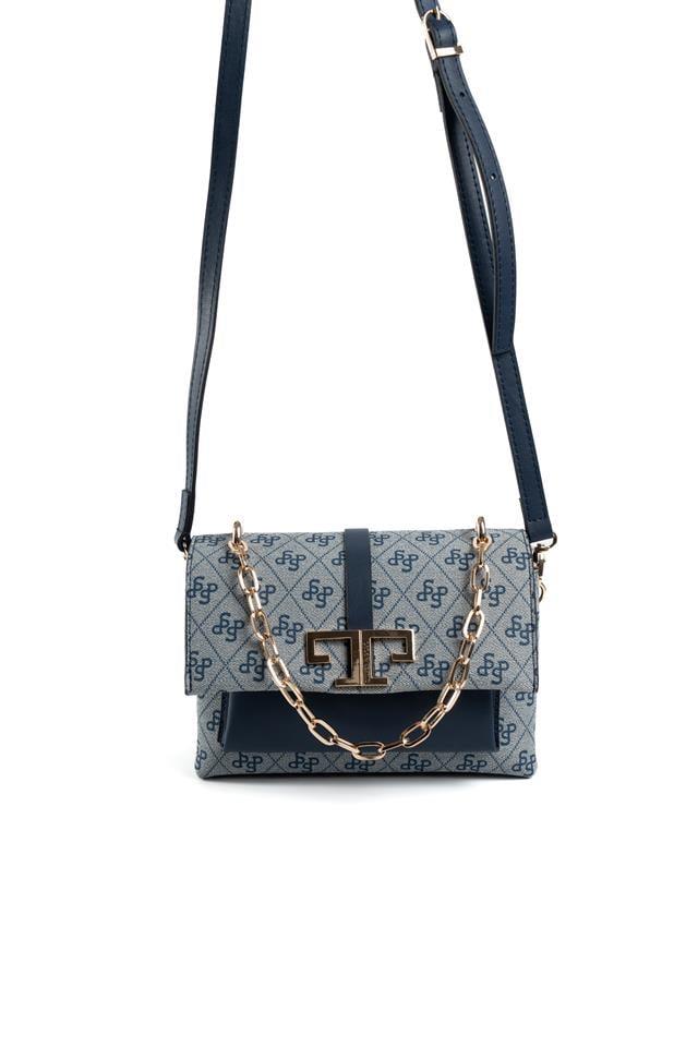 Silver Polo SP1148 Kadın Çapraz Çanta Monogram Gri-Lacivert