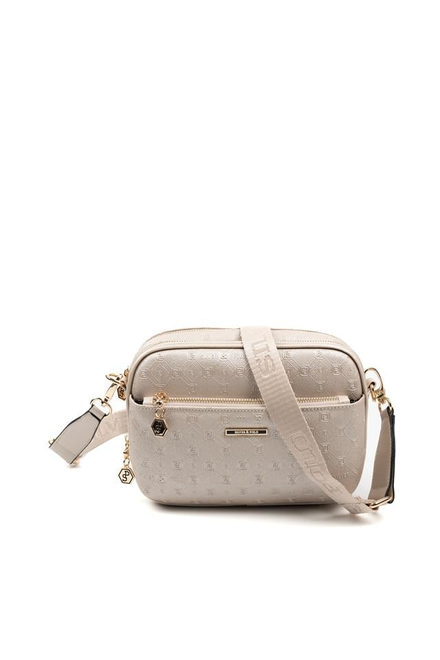 Silver & Polo SP1162 Kadın Çapraz Çanta Logolu Bej-S.Bej