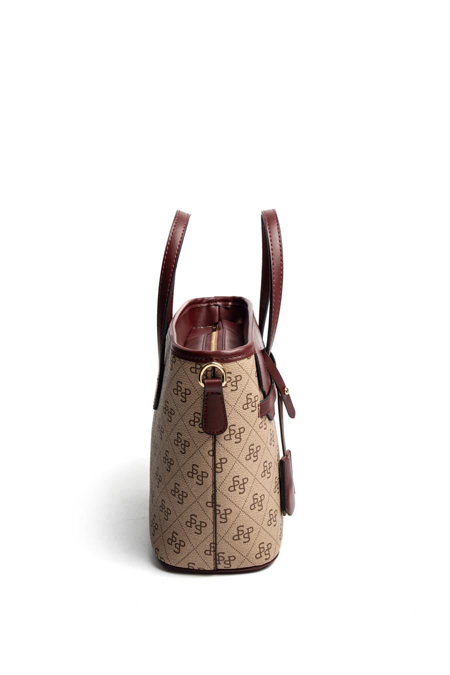 Silver & Polo SP1185 Kadın El Çantası Monogram Koyu Bej-Bordo