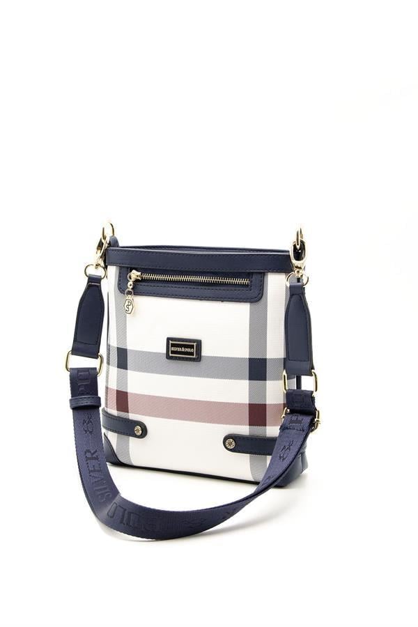 Silver & Polo SP1120 Kadın Çapraz Çanta Ekose Beyaz-Lacivert
