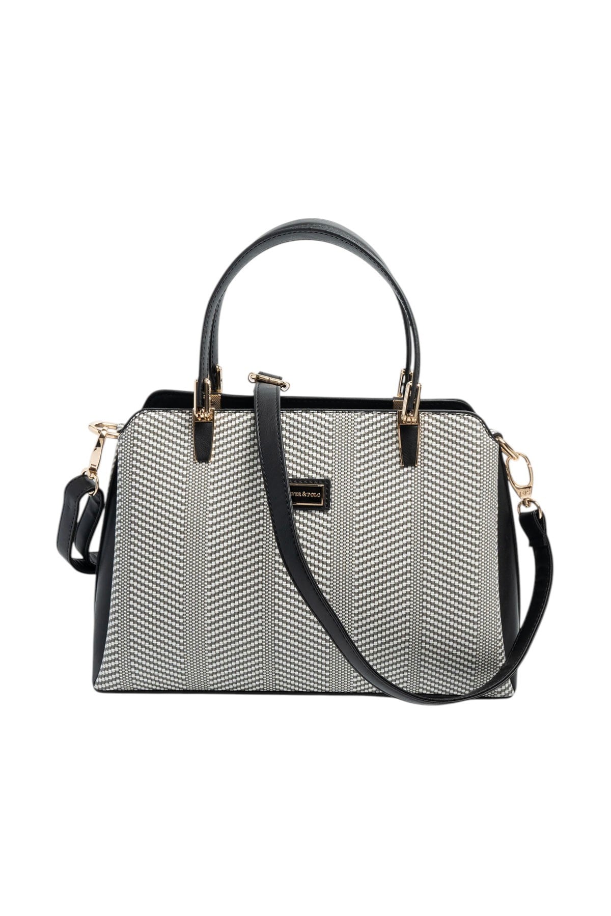 Silver & Polo SP9721 Kadın El Çantası Hasır Siyah Beyaz-Siyah