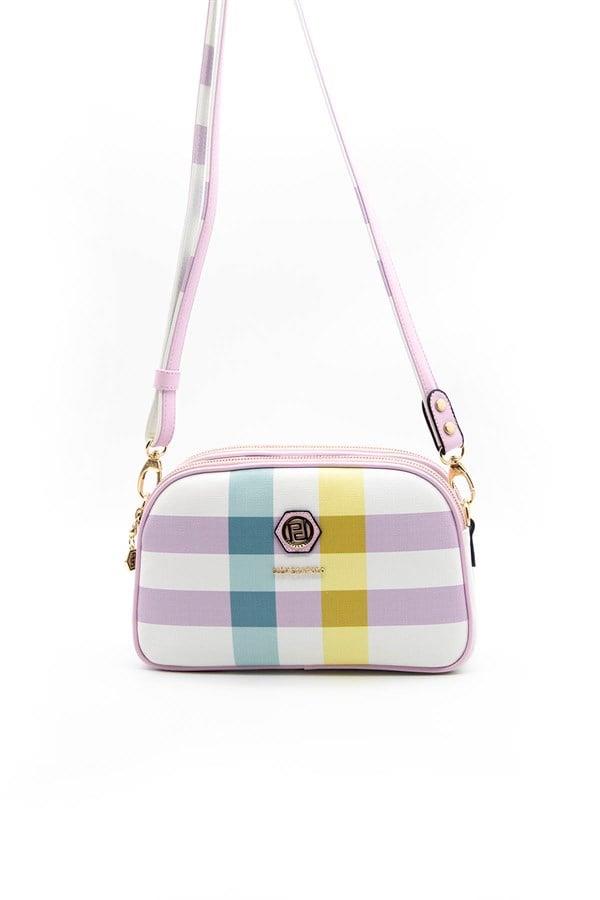 Silver Polo Lila - Pembe Ekose Kadın Çapraz Çanta SP745