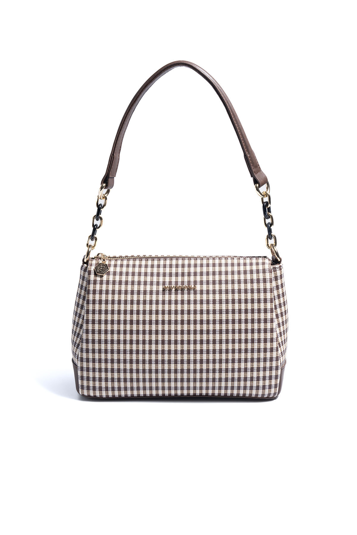 Silver & Polo SP910 Kadın Çapraz Çanta Ekose Line Kare Kahve Sarı-Kahve