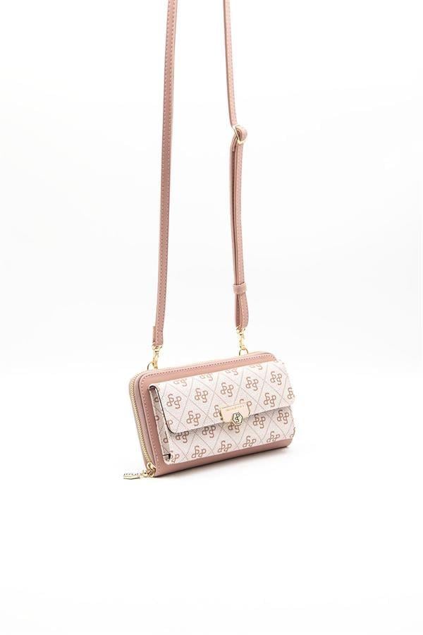 Silver Polo Pembe - Somon Monogram Kadın Telefon Çantası SP921
