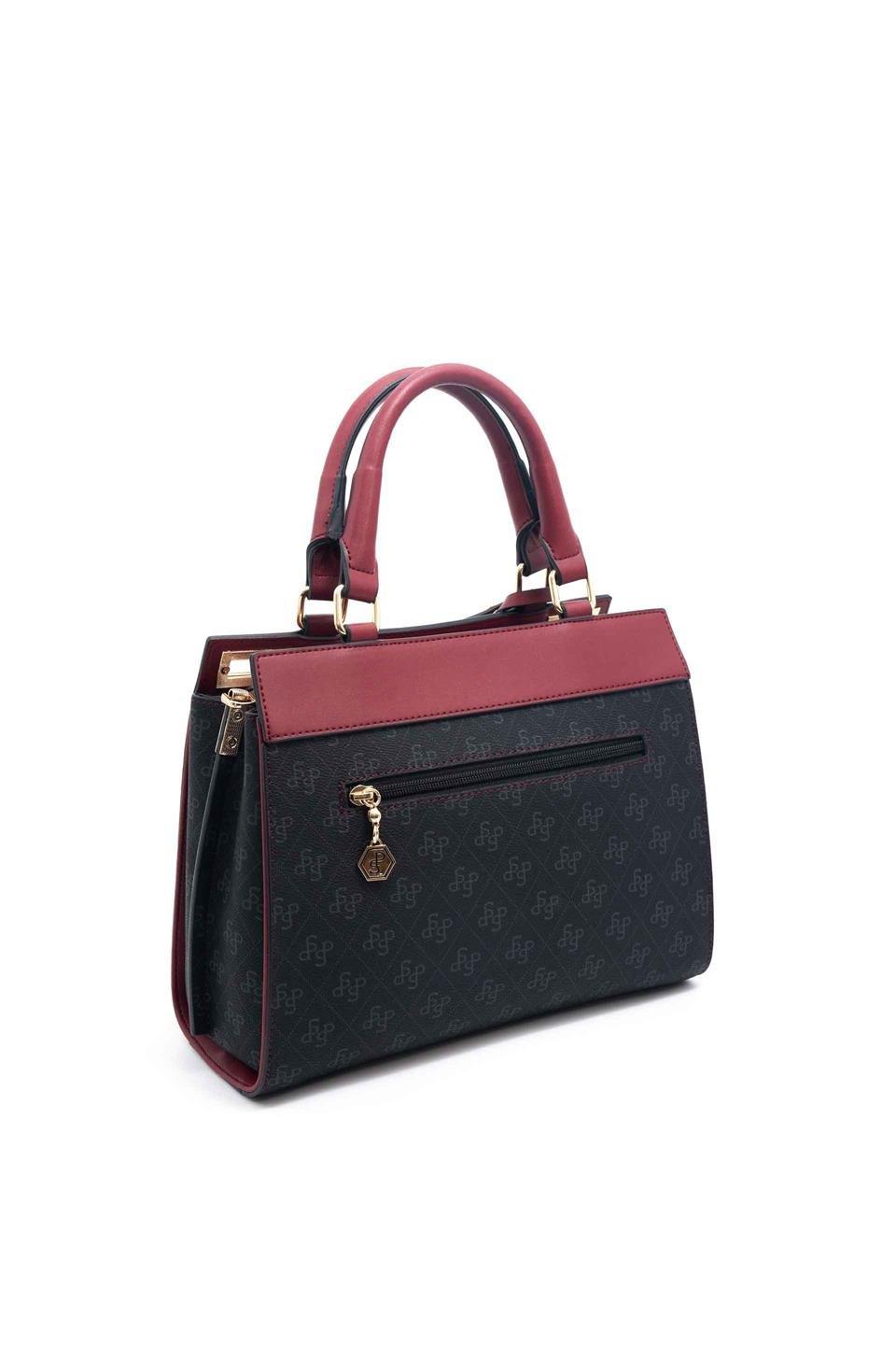 Silver Polo SP1174 Kadın El Çantası Monogram Siyah-Bordo