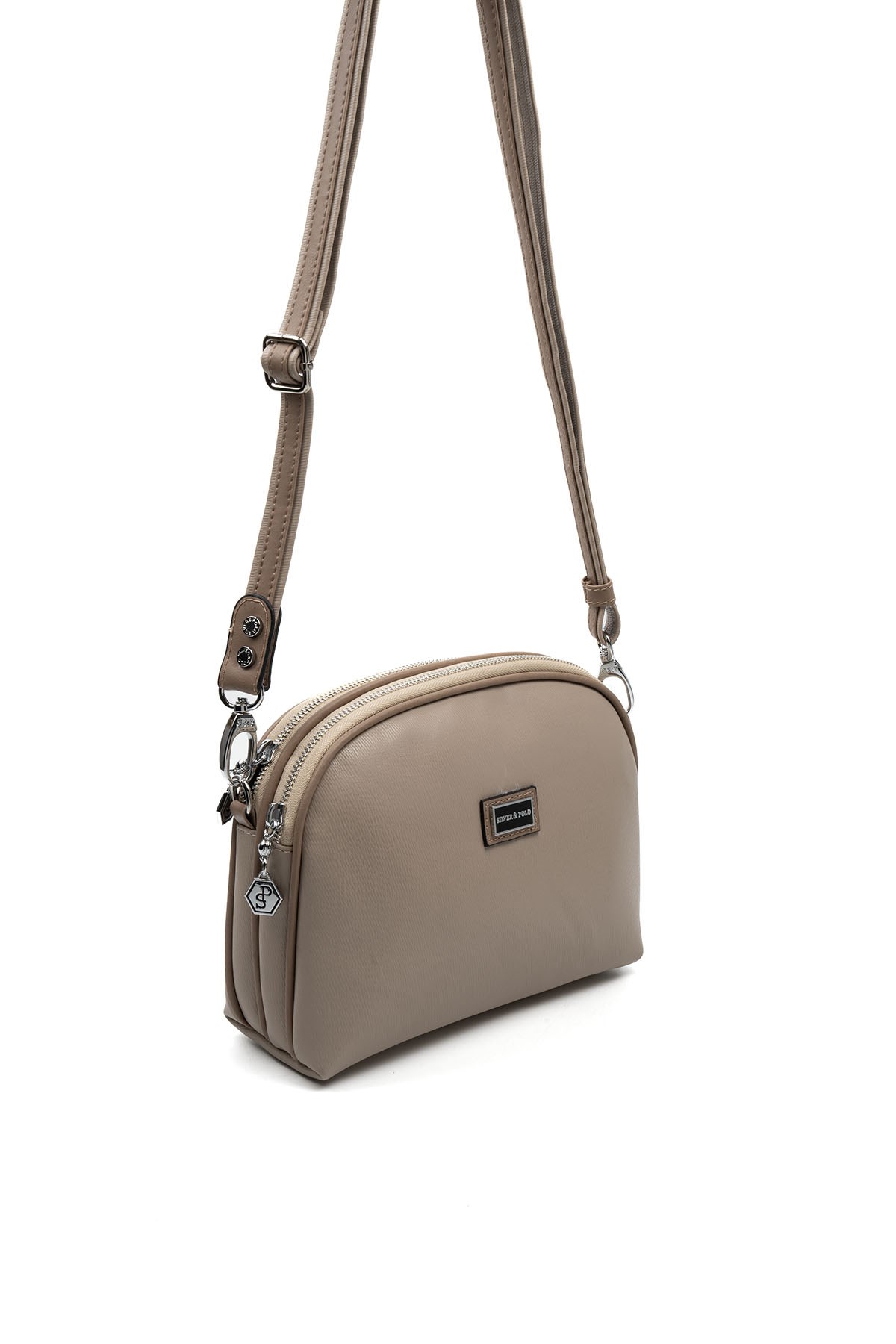 Silver & Polo SP765 Kadın Çapraz Çanta Düz Koyu Bej-Latte