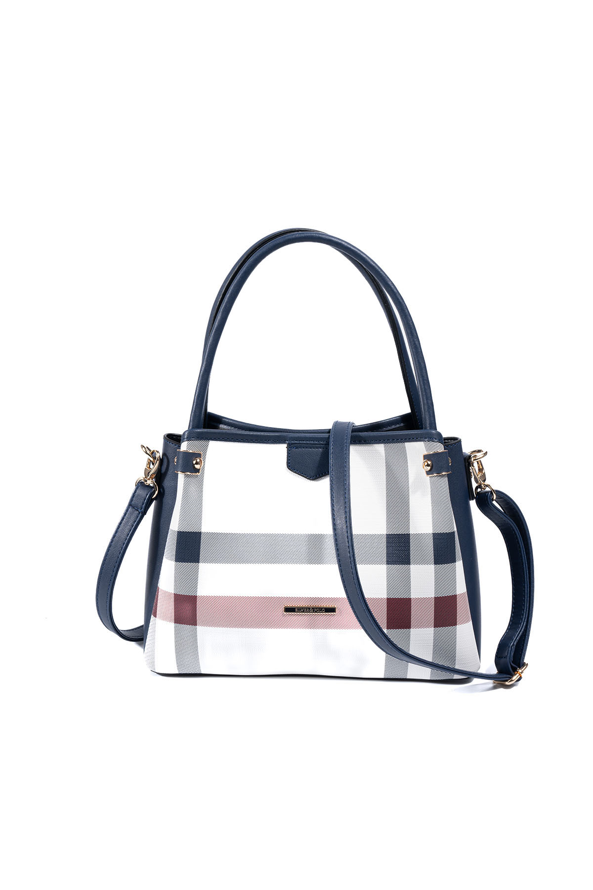 Silver & Polo SP1254 Kadın El Çantası Ekose Beyaz-Lacivert
