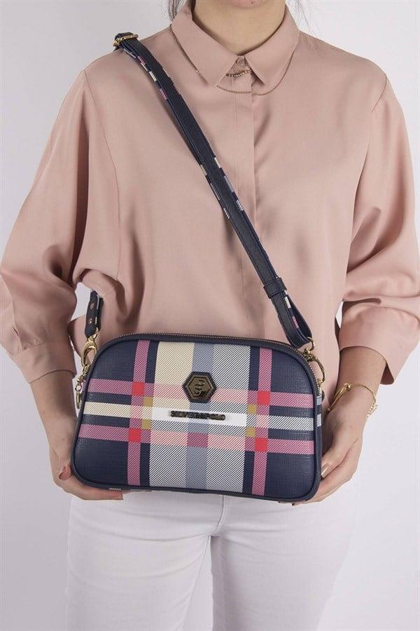 Silver Polo Lacivert - Lacivert Ekose Kadın Çapraz Çanta SP745