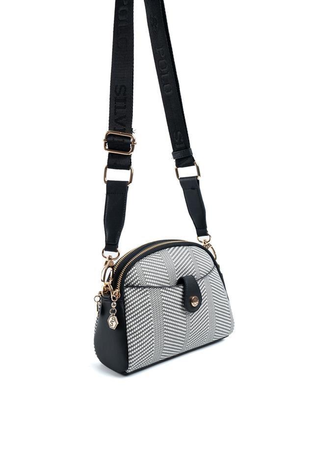 Silver & Polo SP1144 Kadın Çapraz Çanta Hasır Siyah Beyaz-Siyah