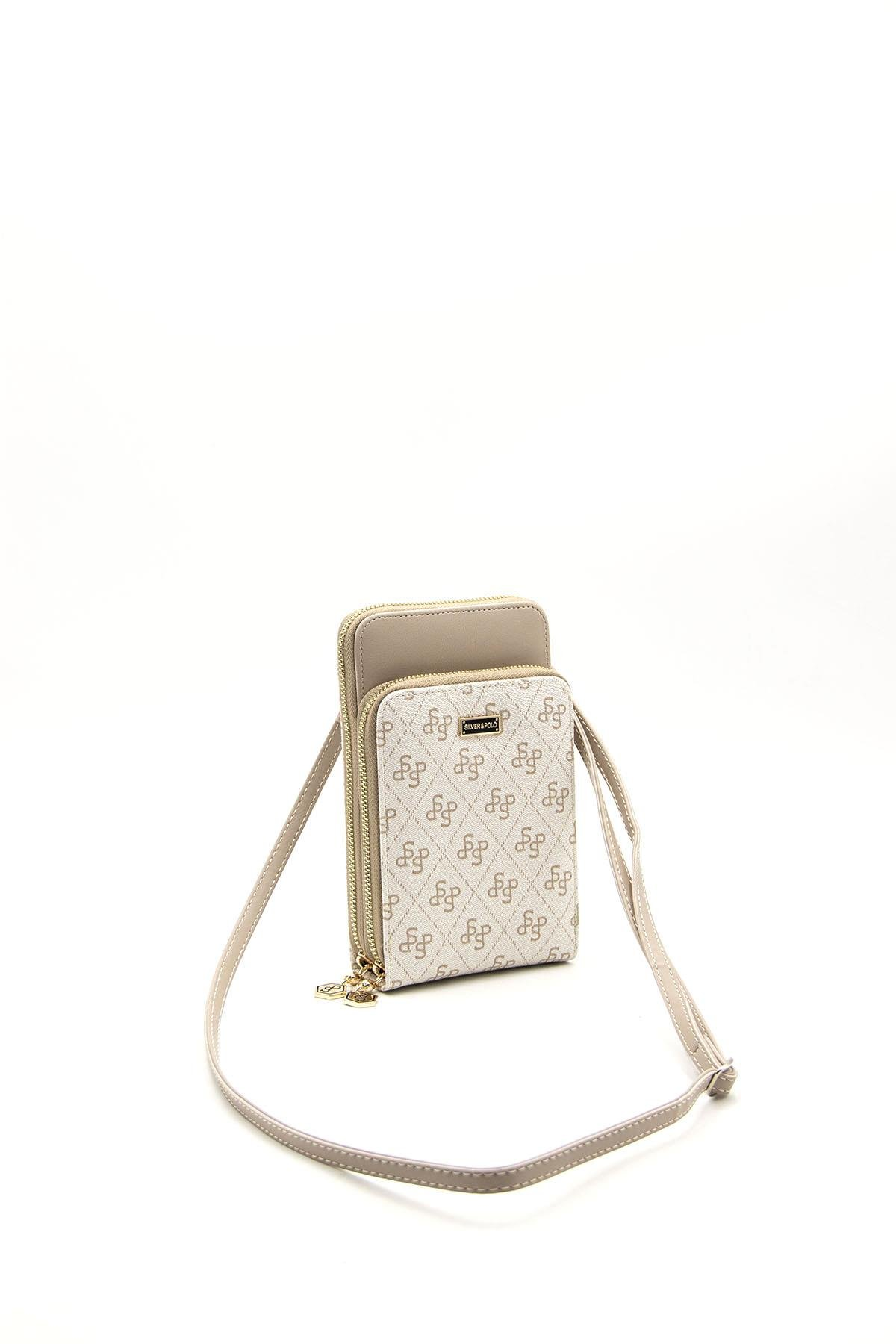 Silver & Polo SP1011 Kadın Telefon Çantası Monogram Bej-Kum