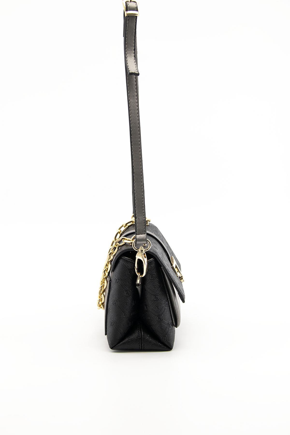 Silver & Polo SP1148 Kadın Çapraz Çanta Logolu Siyah-Platin