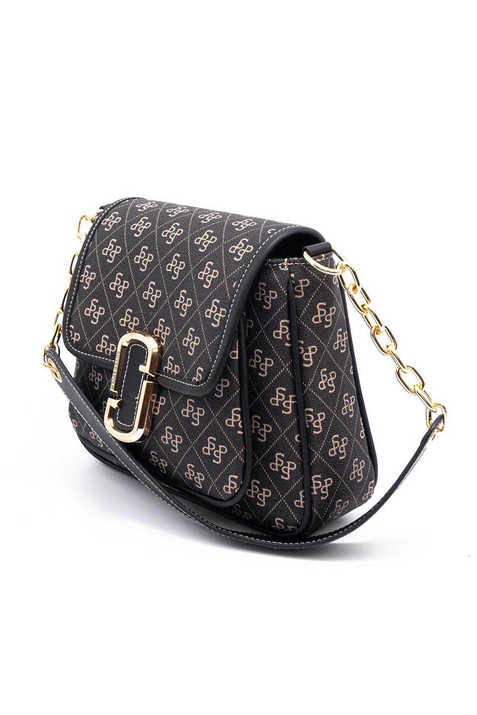 Silver & Polo SP1147 Kadın Omuz Çantası Monogram Füme-Siyah