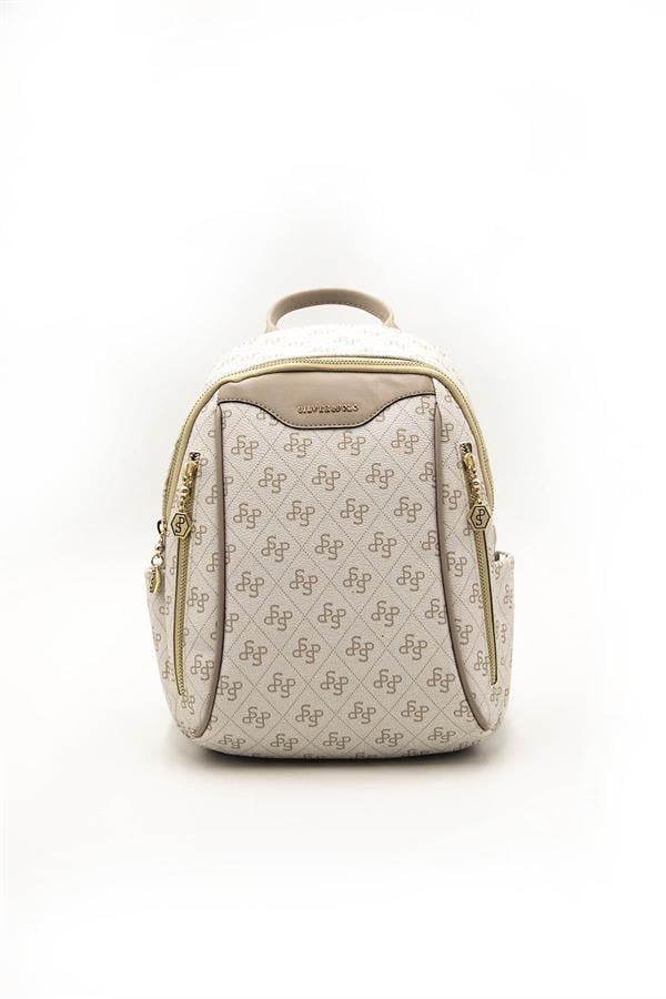 Silver Polo SP906 Kadın Sırt Çantası Monogram Bej-Kum