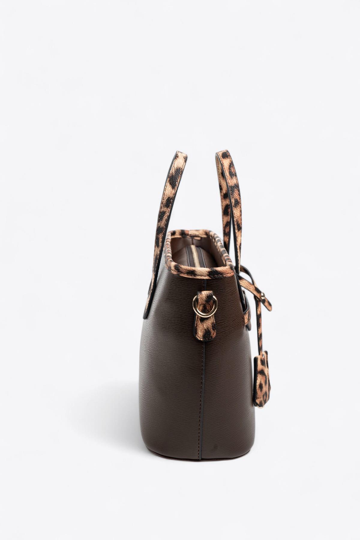 Silver Polo SP1185 Kadın El Çantası Düz Kahve-Leopar Taba