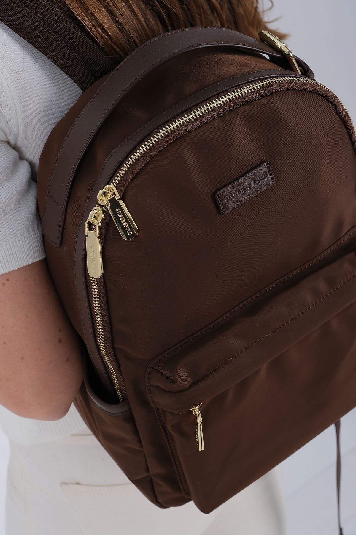 Silver Polo SP1206 Kadın Sırt Çantası Saten Kahve-Kahve