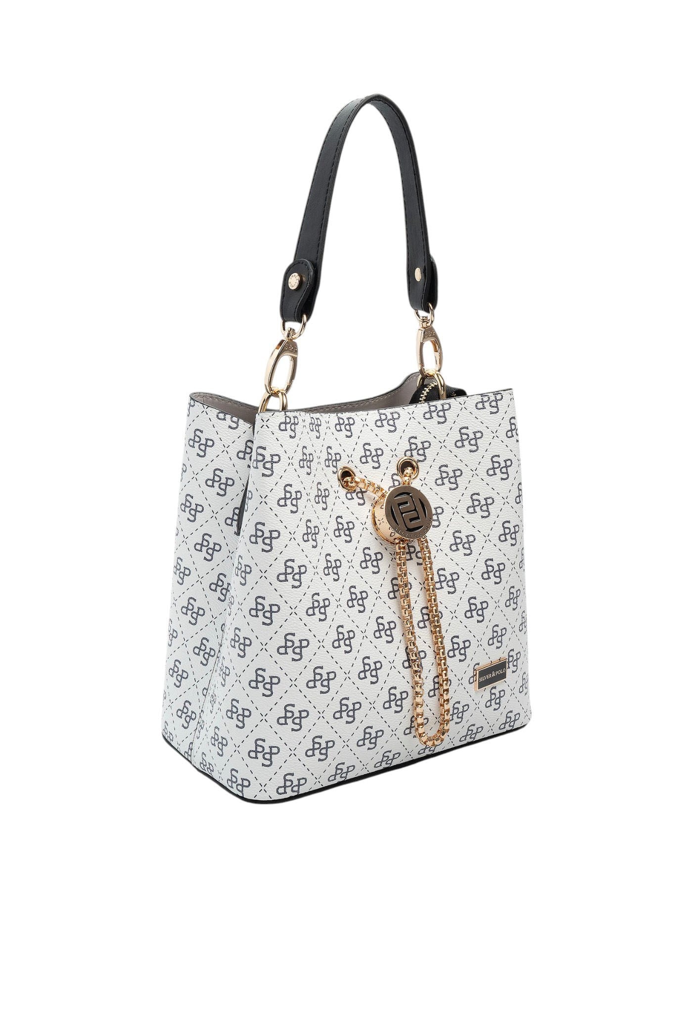 Silver Polo Beyaz - Siyah Monogram Kadın Çapraz Çanta SP967