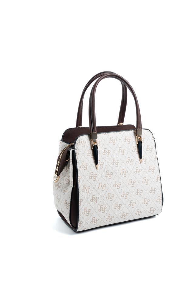 Silver Polo Bej - Kahve Monogram Kadın El Çantası SP1136