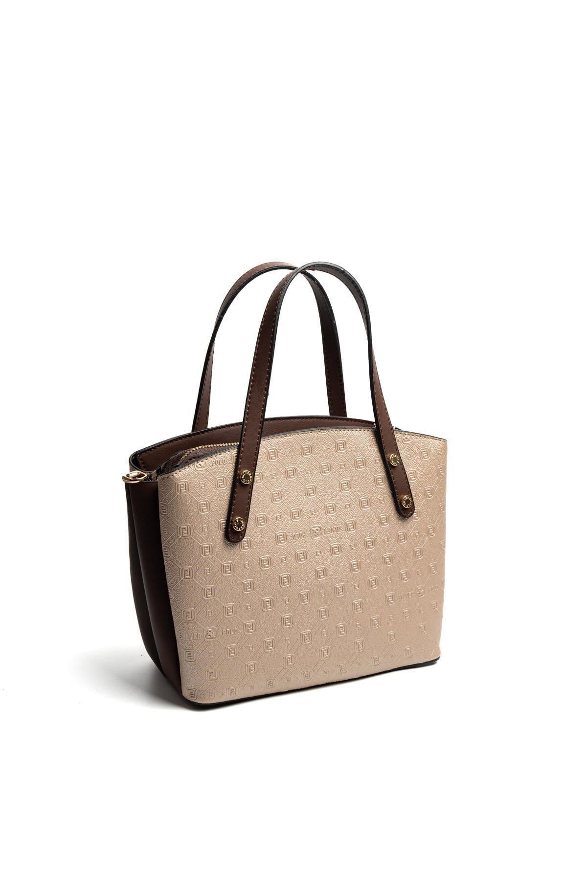 Silver & Polo SP1021 Kadın El Çantası Logolu Nut-Kahve