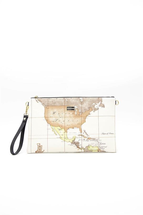 Silver Polo Bej - A.Taba Harita Kadın Portföy ve Clutch El Çantası SP1034
