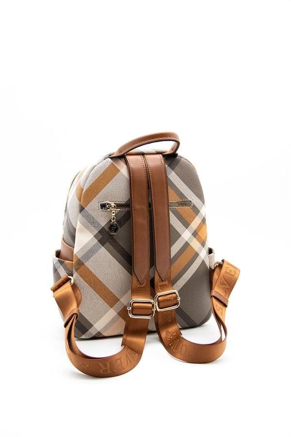 Silver & Polo SP906 Kadın Sırt Çantası Ekose Haki-Taba