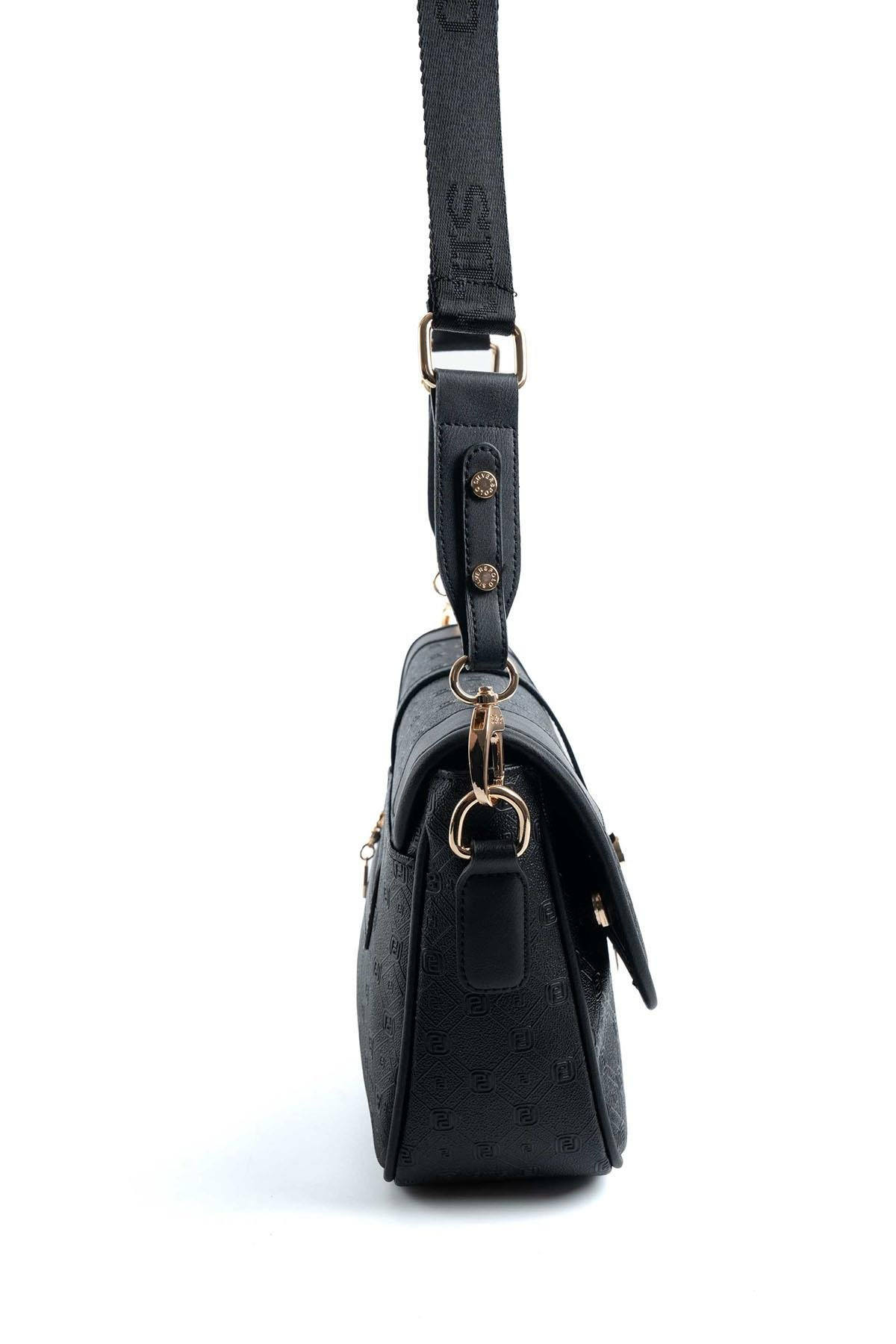 Silver Polo SP1182 Kadın Çapraz Çanta Logolu Siyah-Siyah