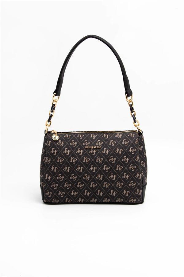 Silver & Polo SP910 Kadın Çapraz Çanta Monogram Füme-Siyah