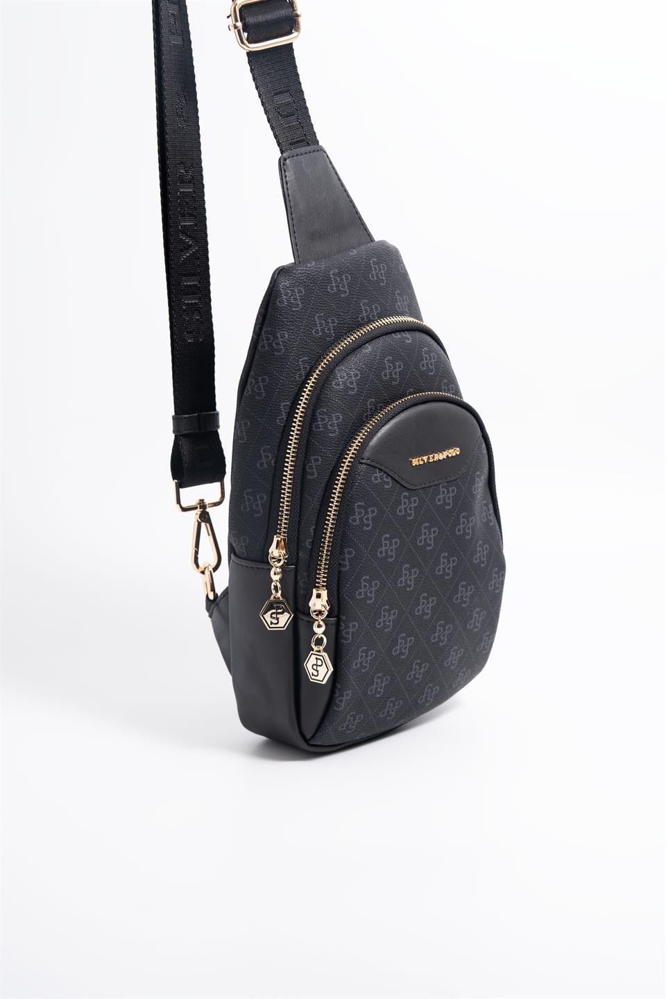 Silver & Polo SP959 Kadın Vücut Çantası Monogram Siyah-Siyah