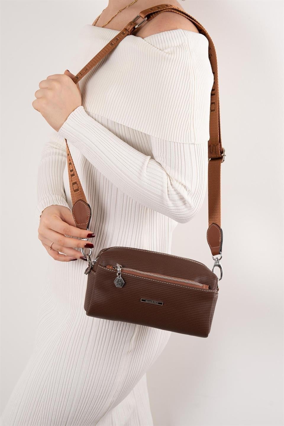 Silver Polo SP1142 Kadın Çapraz Çanta Petek Kahve-Taba