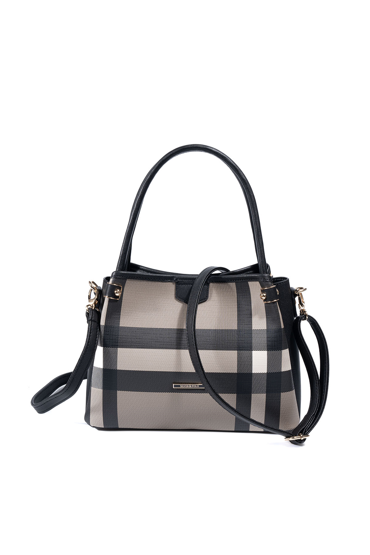 Silver & Polo SP1254 Kadın El Çantası Ekose Kahve-Siyah