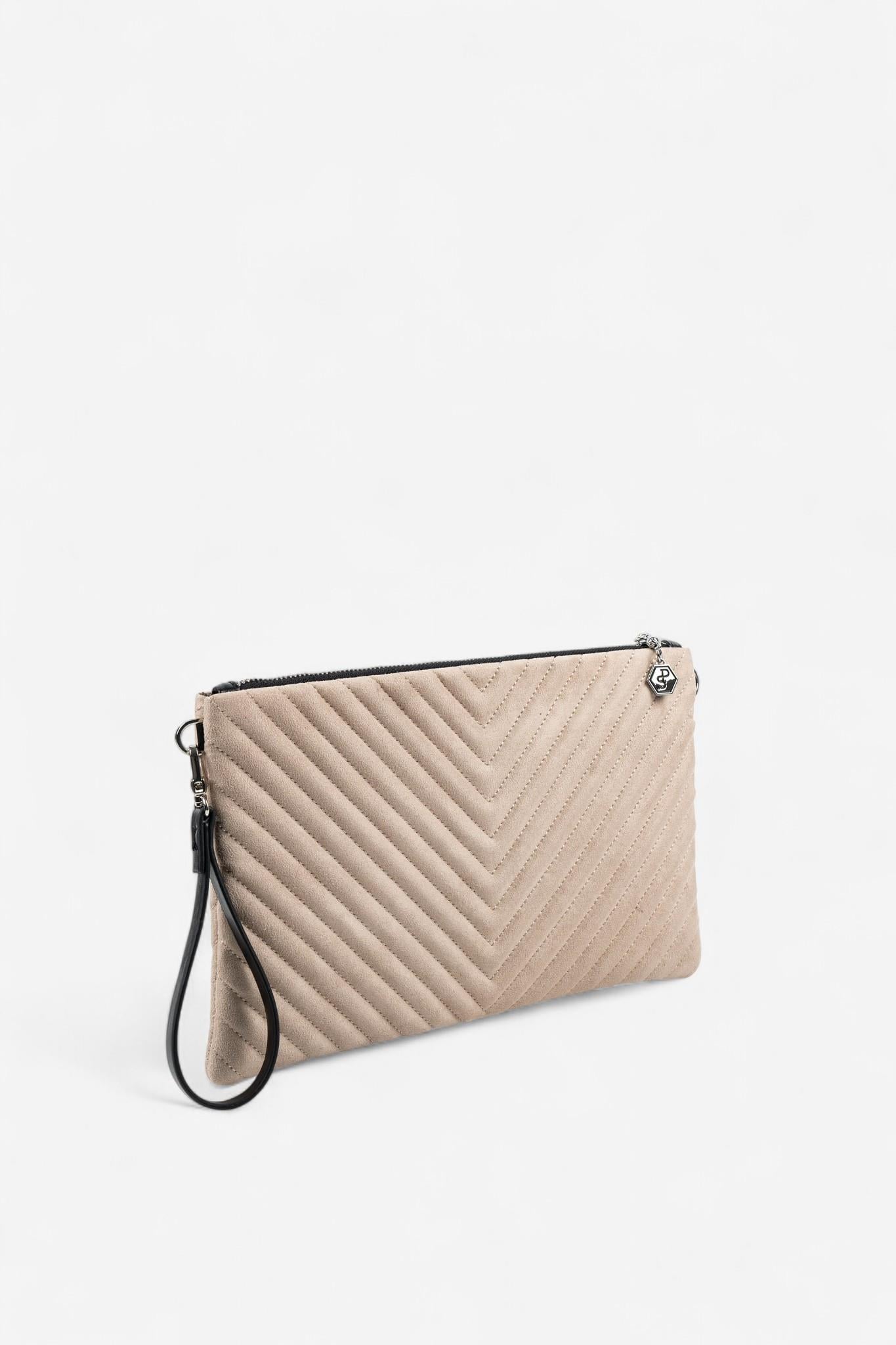 Silver Polo SP1034 Kadın Portföy & Clutch Kapitone V Süet Bej-Süet Bej