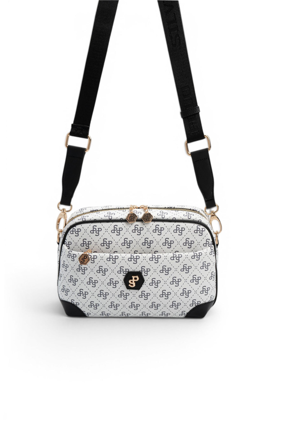 Silver Polo SP1094 Kadın Çapraz Çanta Monogram Beyaz-Siyah