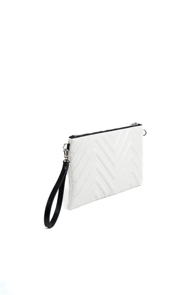 Silver Polo Beyaz - Beyaz W Desen Kadın Portföy ve Clutch El Çantası SP1250