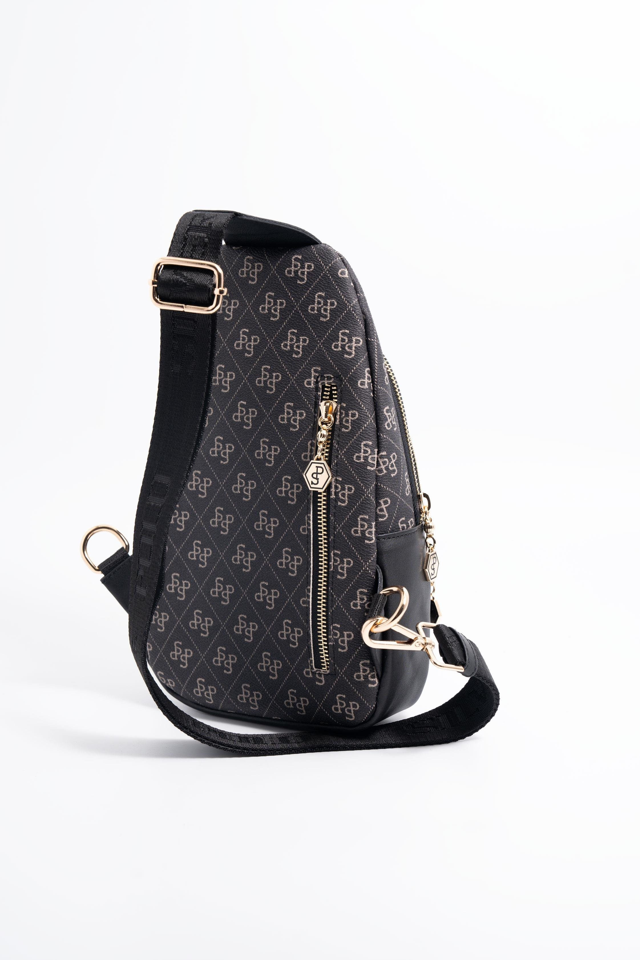 Silver & Polo SP959 Kadın Vücut Çantası Monogram Füme-Siyah
