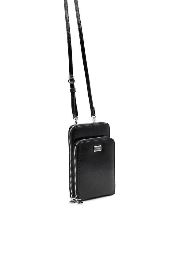 Silver Polo Siyah - Rugan Siyah Alaska Kadın Telefon Çantası SP1011