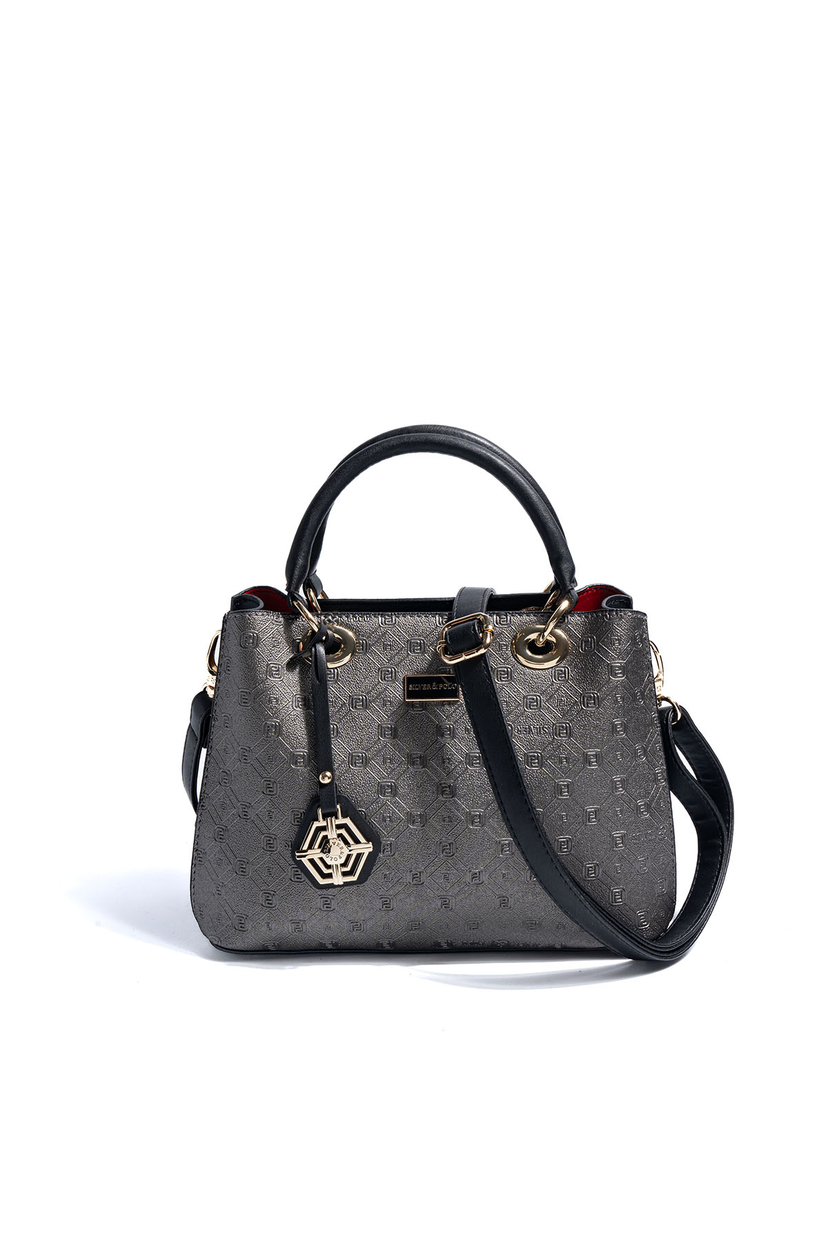 Silver & Polo SP1272 Kadın El Çantası Logolu Platin-Siyah