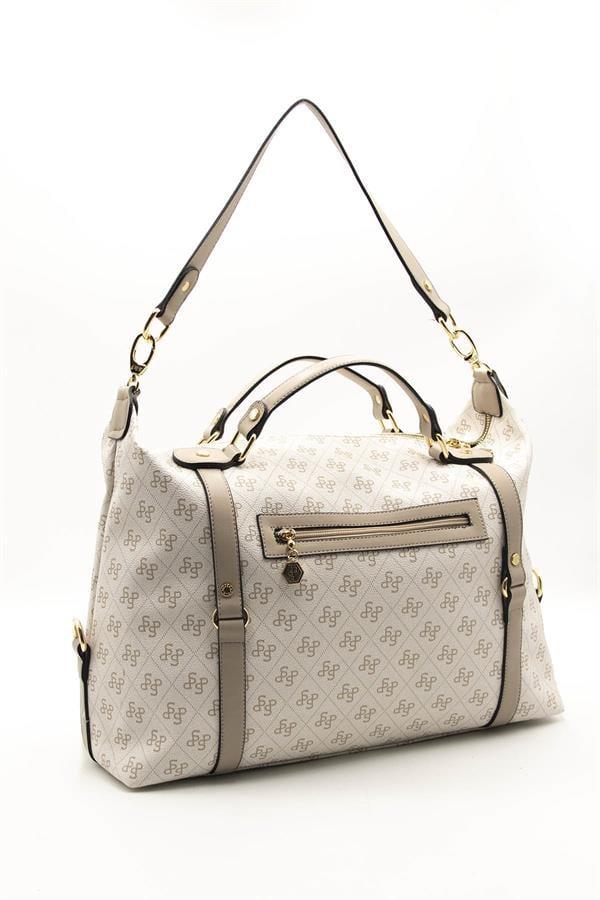 Silver & Polo SP1064 Kadın Seyahat Çantası Monogram Bej-Kum