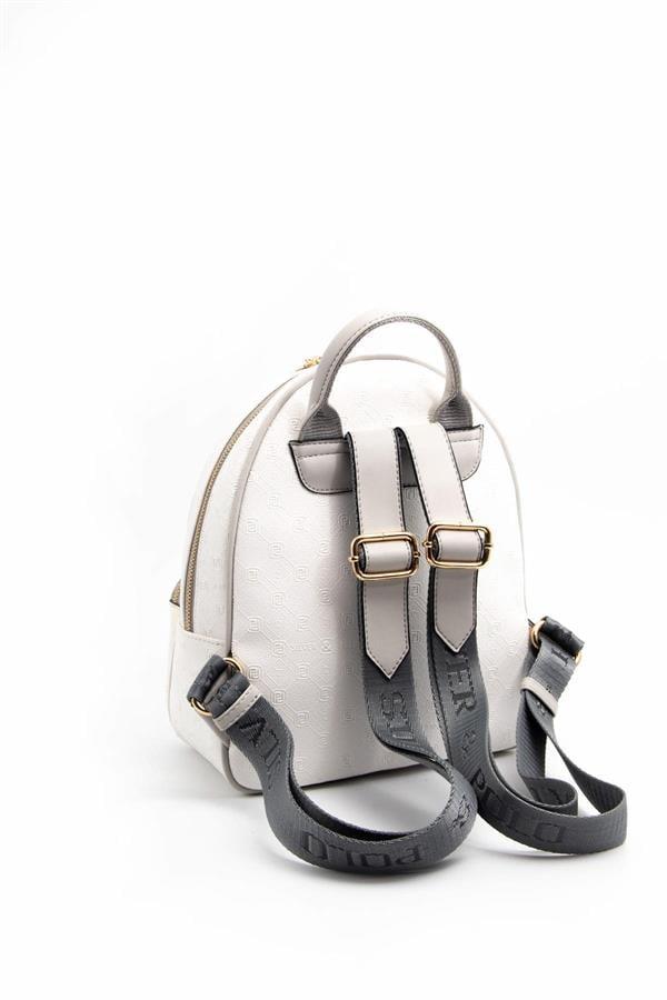 Silver & Polo SP945 Kadın Sırt Çantası Logolu Beyaz-A.Gri