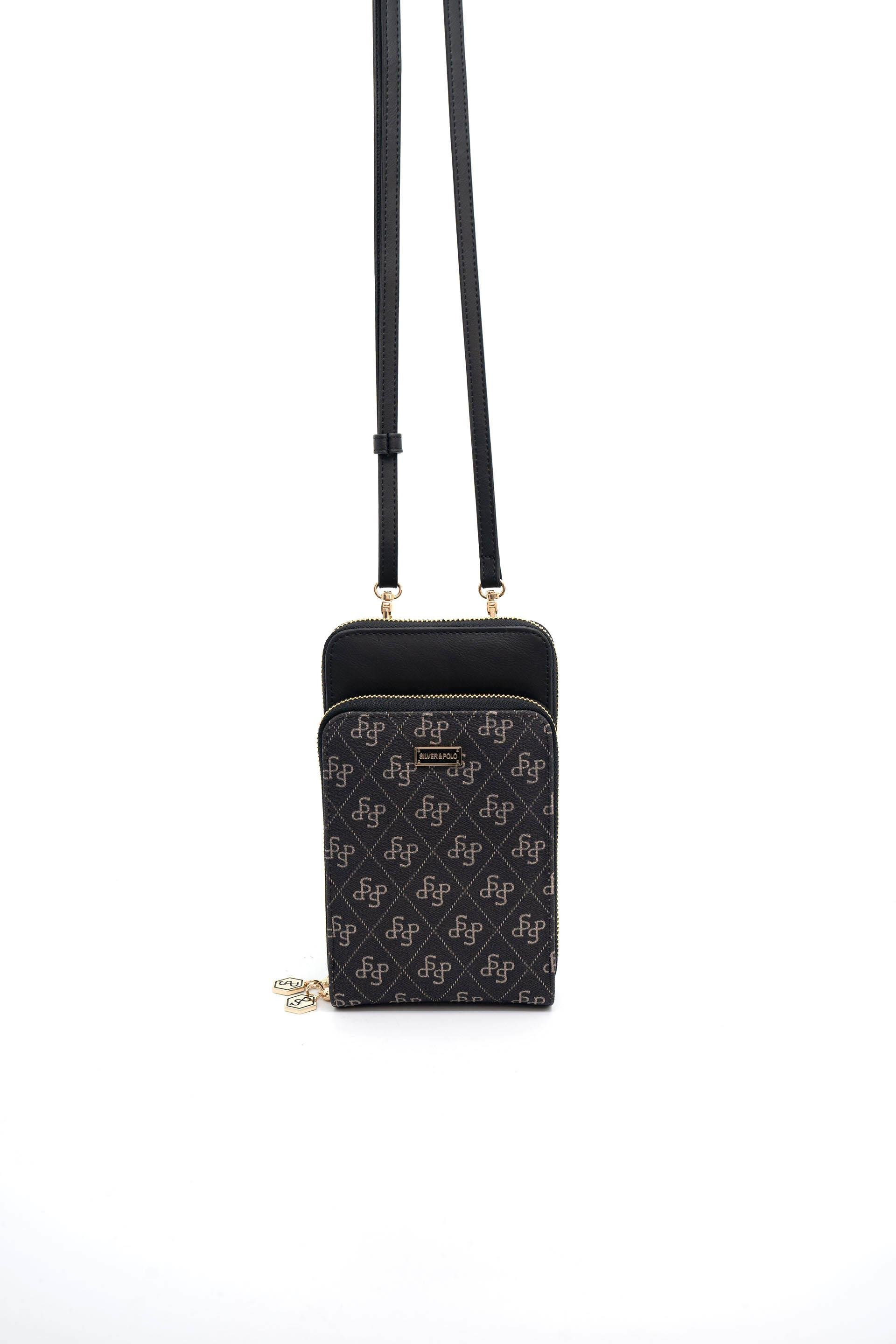Silver & Polo SP1011 Kadın Telefon Çantası Monogram Füme-Siyah