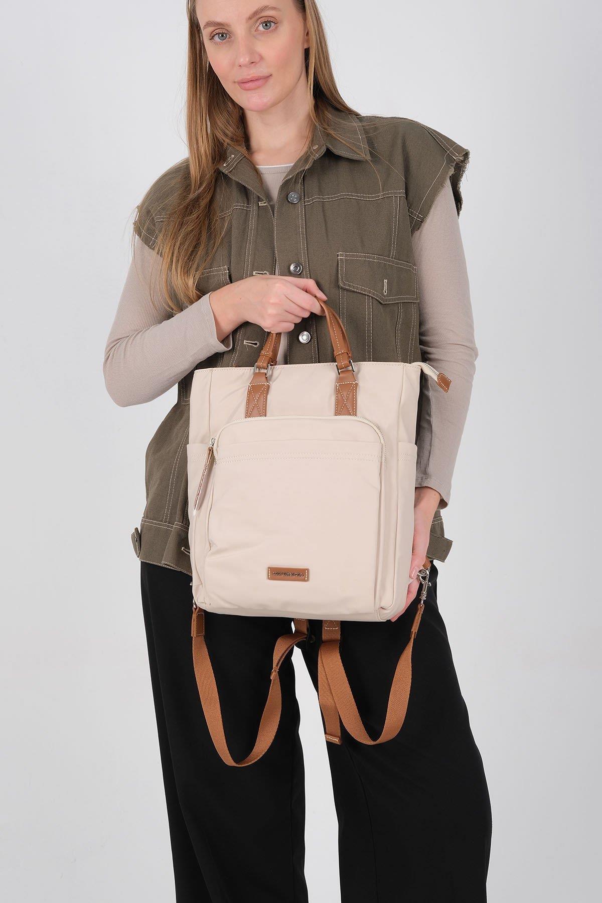 Silver & Polo SP1226 Kadın El Çantası Saten Bej-Taba