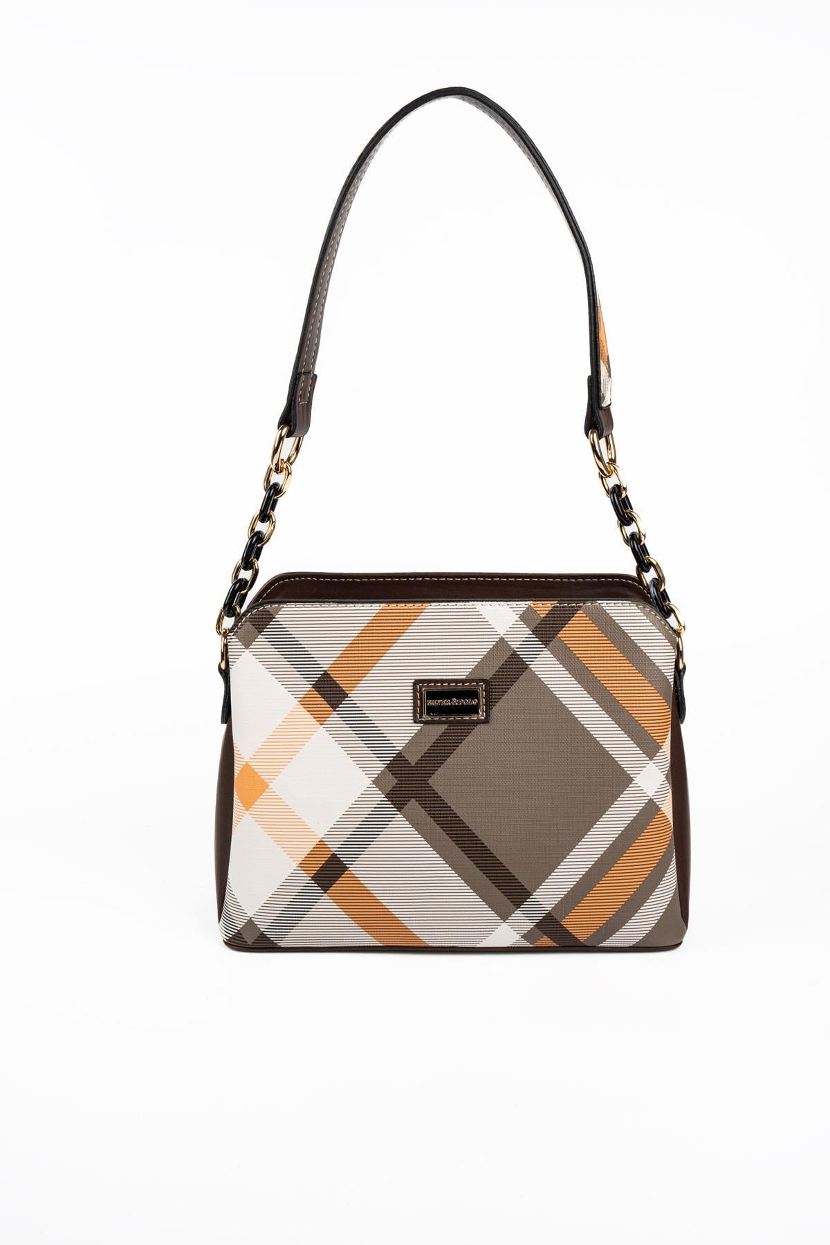 Silver Polo SP937 Kadın Omuz Çantası Ekose Haki-Kahve