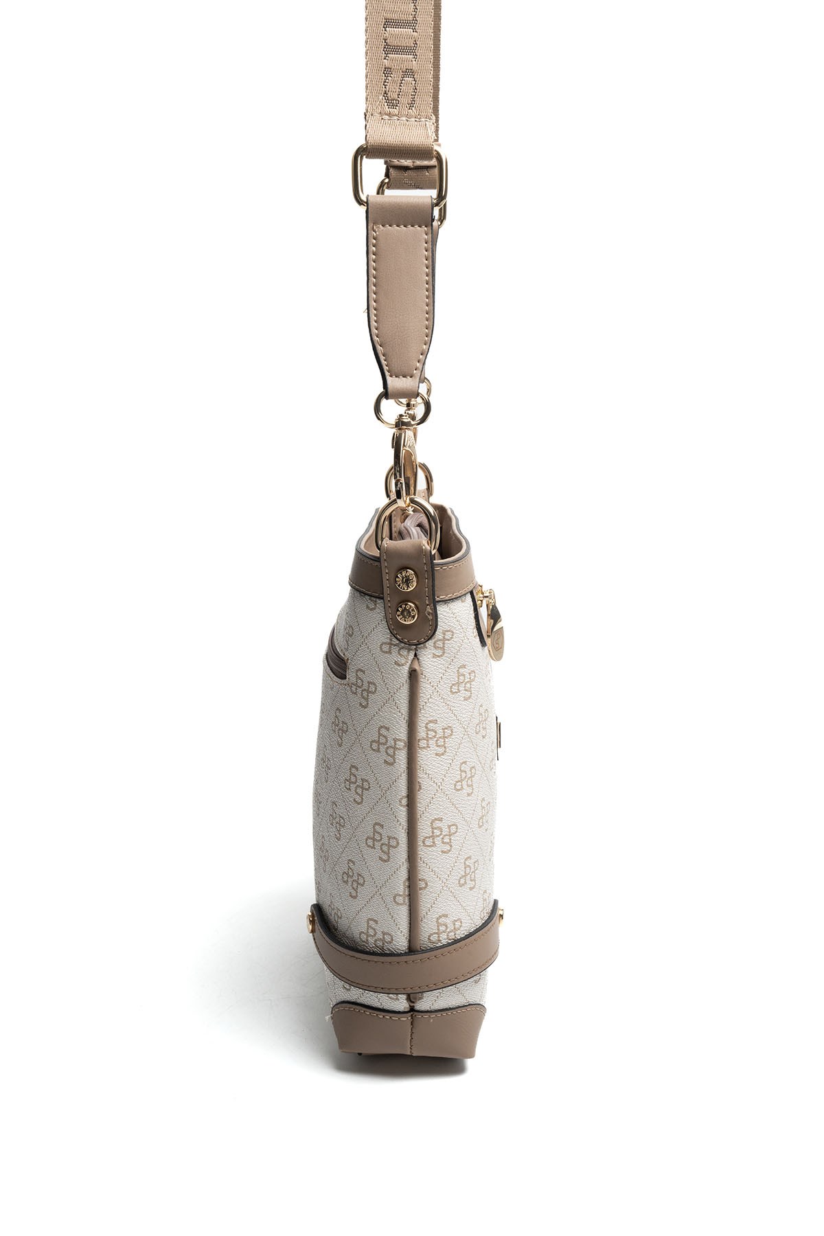Silver Polo Bej - Latte Monogram Kadın Çapraz Çanta SP1120
