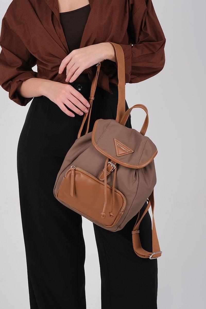 Silver Polo SP1231 Kadın Sırt Çantası Saten Kahve-Taba