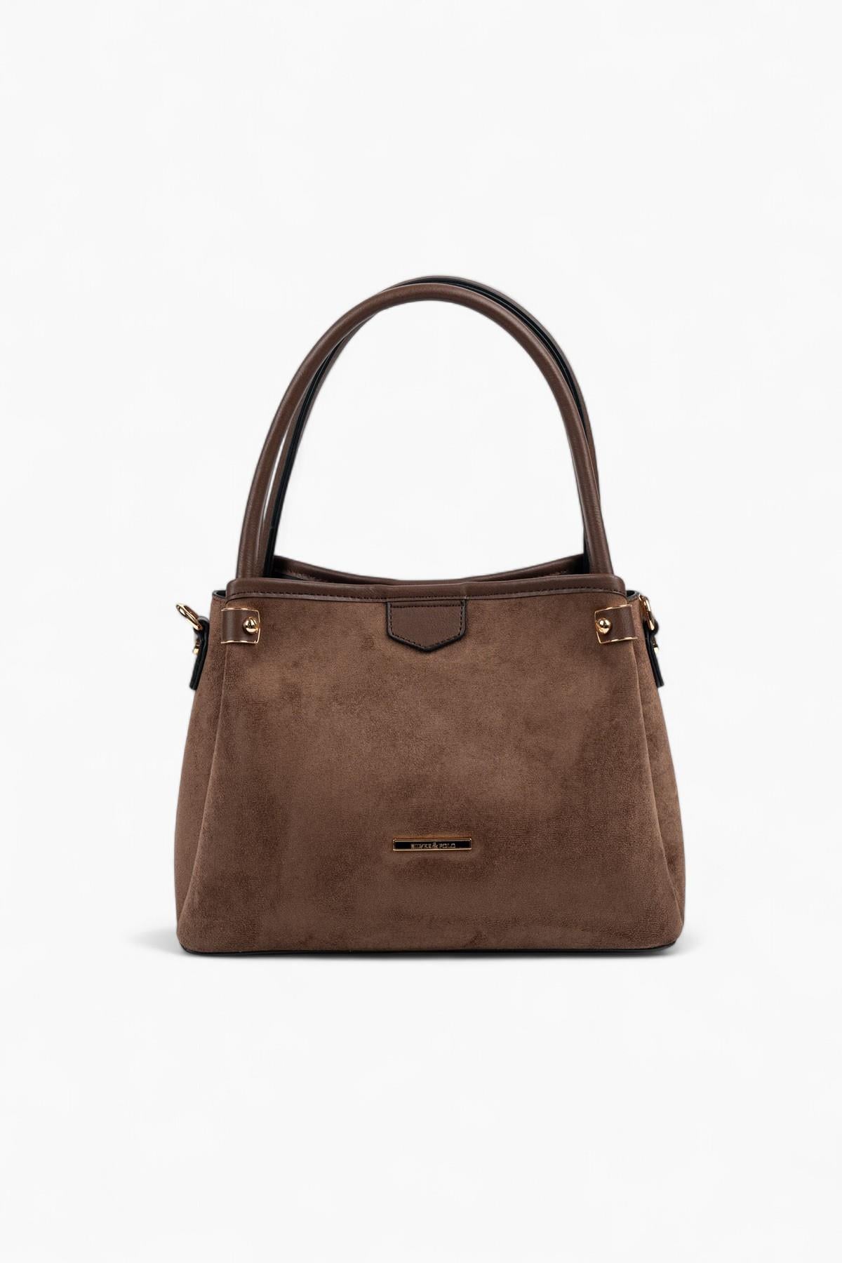Silver & Polo SP1254 Kadın El Çantası Süet Kahve-Kahve