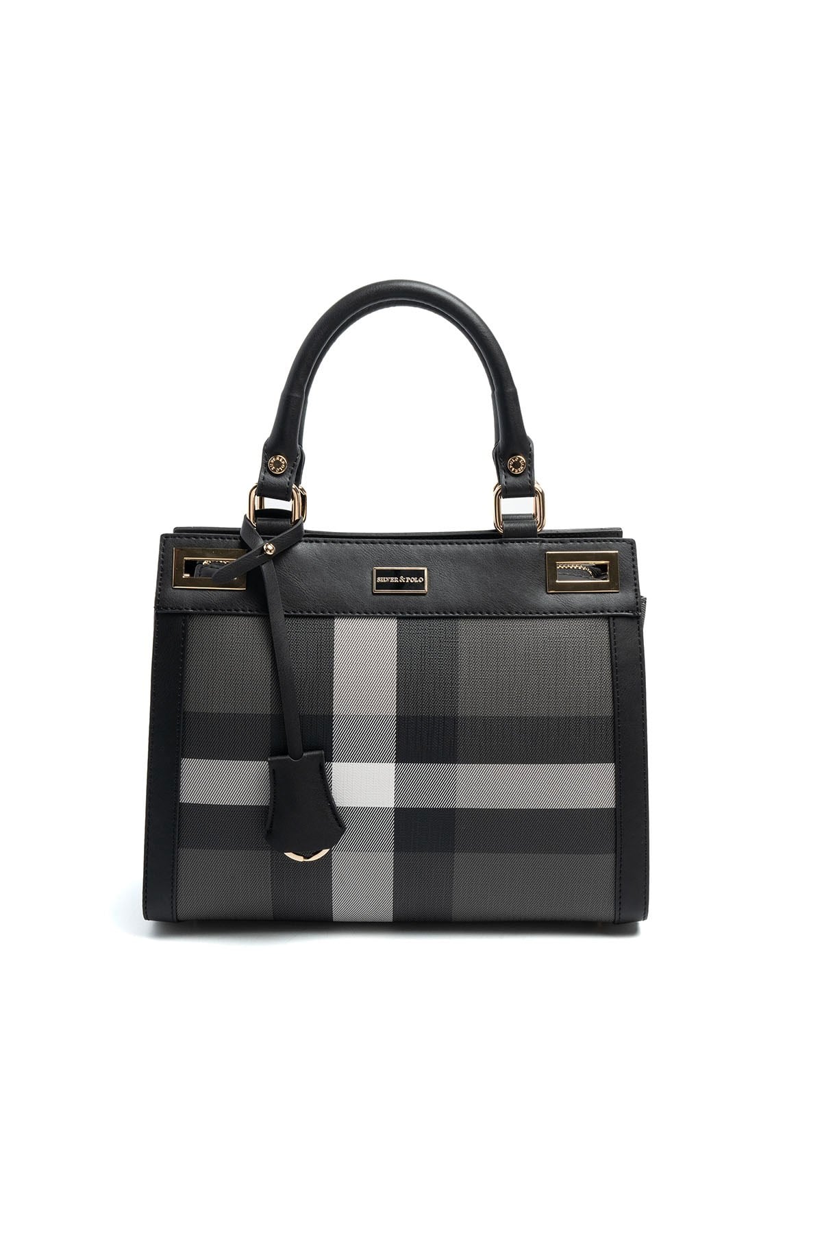 Silver & Polo SP1174 Kadın El Çantası Ekose Siyah-Siyah