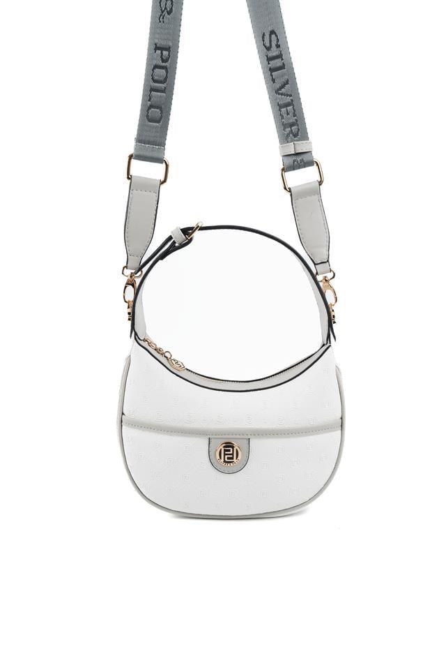 Silver & Polo SP1194 Kadın Omuz Çantası Logolu Beyaz-A.Gri