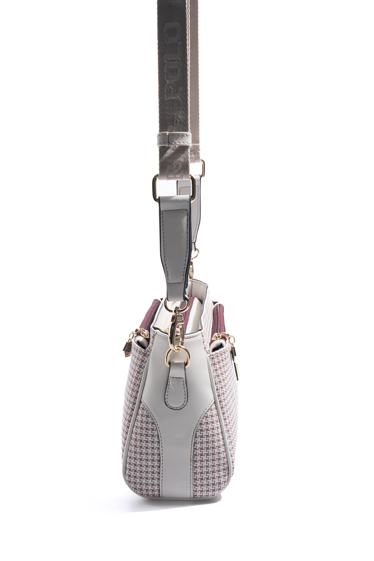 Silver Polo Bordo - Kemik Kaz Ayağı Ekose Kadın Çapraz Çanta SP1273