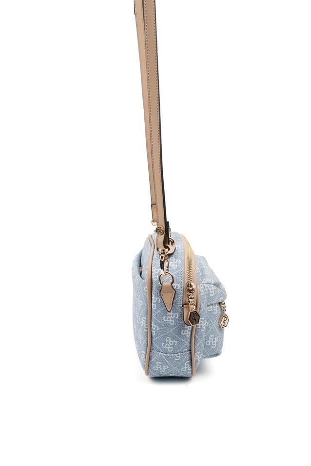 Silver & Polo SP1186 Kadın Çapraz Çanta Monogram Mavi-Ten