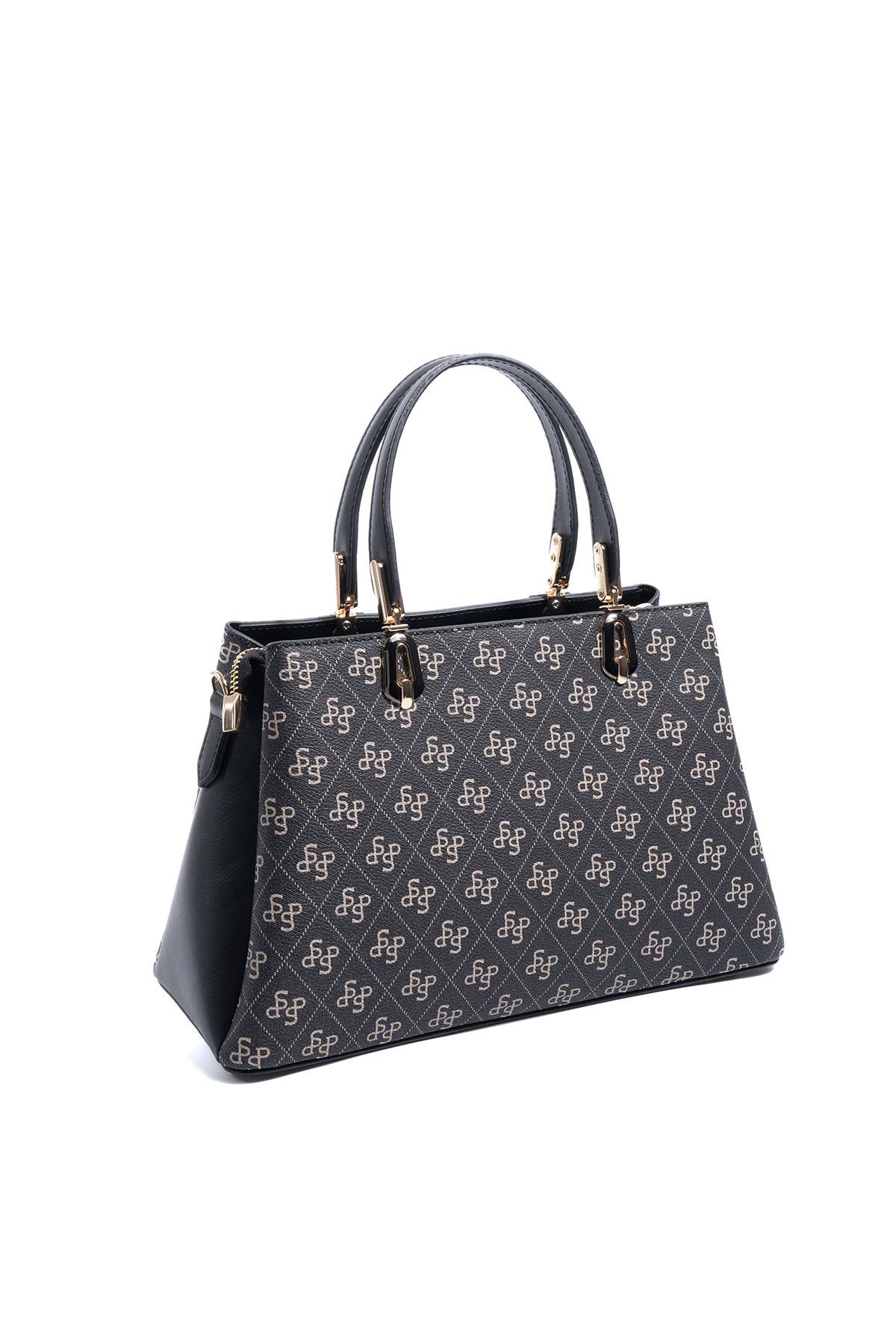 Silver Polo SP1253 Kadın El Çantası Monogram Füme-Siyah